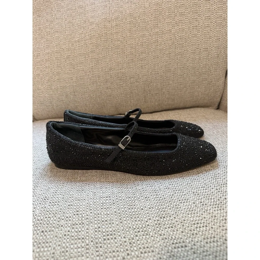 Dolce Vita Reyes Black Metallic Crystal Square Toe Mary Jane Flats